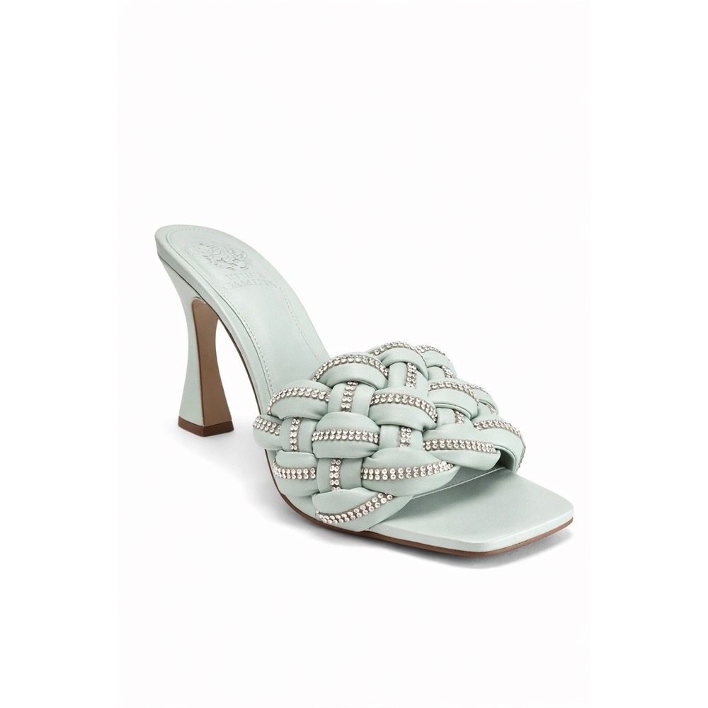 Vince Camuto Braided Rhinestone Mule Heels Mint Green‎ Leather Women's 7.5